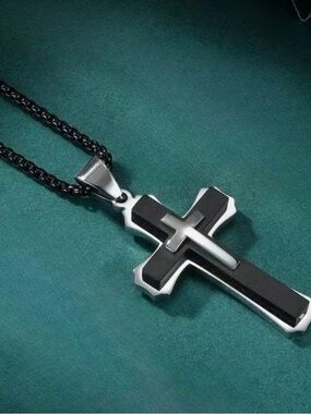 Men's Black Stainless Steel Cross Pendant Necklace